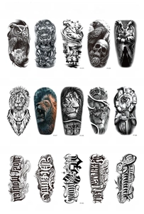 Catalog of 15 waterproof temporary tattoos with owls, lions, eagles and gothic fonts