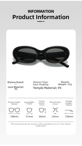 Detailed size chart showing dimensions for retro oval frame sunglasses with star accents