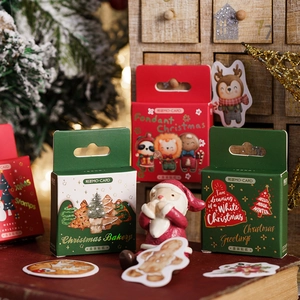 Christmas Stickers Boxed Coated Paper Cartoon Santa Reindeer Gingerbread Man Scrapbooking Journal DIY Gift Sealing Decor