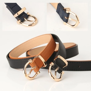 Women's PU leather belts in black, brown and blue with gold D-ring metal buckles