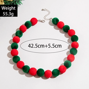 Collier de Noël avec perles de feutre rouges et vertes et chaîne réglable de 42.5cm