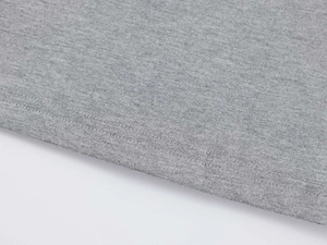 Detailed close-up of grey modal fabric showing high-quality double-needle stitching on hem