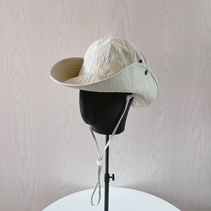 Chapeau Bob Bord Large Extérieur Coton Nylon Séchage Rapide Protection Solaire Coupe-vent Mentonnière Voyage Unisexe