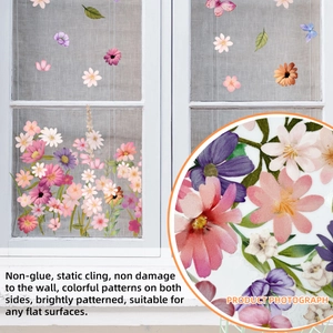 Detail of double-sided floral static window stickers with daisies and butterflies