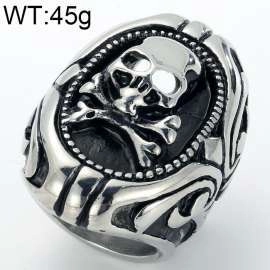 Retro punk skull ring for men in vintage silver stainless steel, weighing 45g