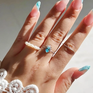 18K gold plated teardrop rhinestone chain ring set with pearls for women on finger