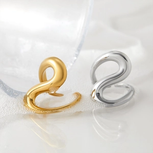 Polished S-shaped stainless steel open rings in gold and silver finish for women