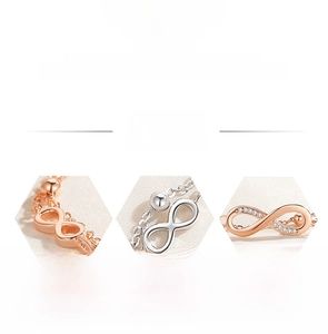 Detail of S925 silver infinity bracelet featuring sparkling cubic zirconia stones