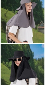 Detail of waterproof sun hat with neck flap for outdoor hiking and mountain climbing