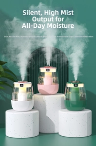 Dual-nozzle air humidifier with digital humidity display and ambient lighting