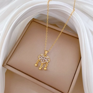 Luxurious titanium steel cloud lock necklace with sparkling zircons on jewelry box