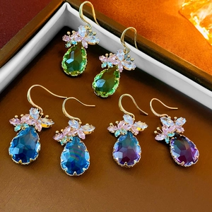 Waterdrop Dangle Earrings With Zircon Butterfly Copper Hooks And Silver Earring Post For Women Elegant French Style