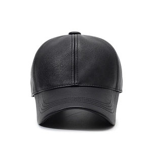 Classic black leather baseball cap for men featuring a textured finish and casual style