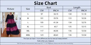 Detailed size chart for elegant leopard print maxi dress with specific measurements
