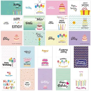 Lot de 20 cartes d'anniversaire variées avec motifs de ballons et gâteaux colorés