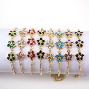 Elegant Blume Bolo Armband Kupfer Vergoldet Zirkonia Verstellbare Schiebeverschluss Schmuck Für Frauen