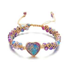 Handmade bohemian double layer imperial stone bead bracelet with gold heart pendant
