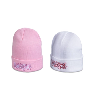Berretti in maglia rosa e bianchi con ricamo BABYGIRL per l'autunno e l'inverno