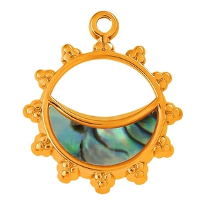 304 Edelstahl Sonnenanhänger mit bunter Abalone-Muschel in edler Gold-Optik für Damen