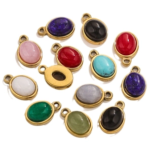 Oval stainless steel gold-plated natural stone pendants for DIY earrings and necklaces