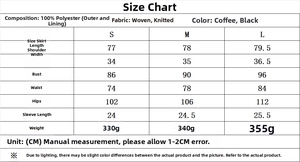 Detailed size chart for short sleeve pleated dress with fabric and measurement specs