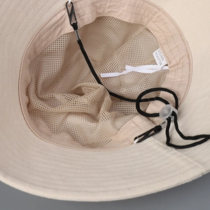 Linen cotton sun hat with breathable mesh lining and adjustable chin strap detail