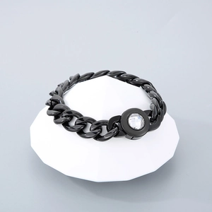 Men's black stainless steel 13mm NK chain necklace with skull clasp on white stand
