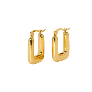 Fashionable 18K gold-plated stainless steel square hoop earrings for women in studio light