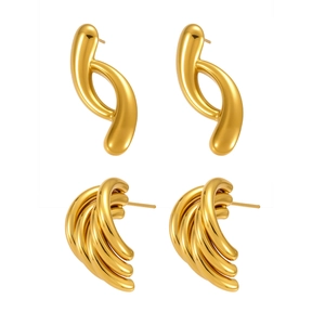 Polished 18k gold plated stainless steel geometric teardrop and layered stud earrings