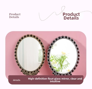 Detail view of vintage oval handheld mirrors with embossed frames and high-definition glass