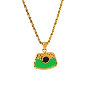 Minimalist gold 18K titanium steel necklace with green handbag heart pendant