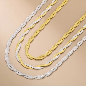 Three-strand braided herringbone necklace in gold and silver finish for men