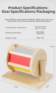 Detailed dimensions of wooden Montessori spinning drum toy for toddlers aged zero to three