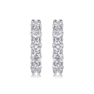 Elegant S925 sterling silver hoop earrings with sparkling moissanite stones on white background