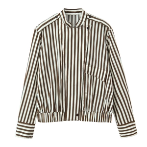 Camicetta Da Donna A Righe Verticali A Maniche Lunghe In Poliestere Camicia Casual Con Bottoni Con Collo Alto E Orlo Elastico