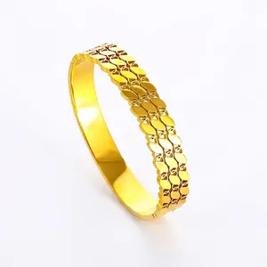 Hollow Oval Triple Row Bangle For Women Titanium Steel Jewelry Gold Silver Plated Simple Fashion Hand Accessory