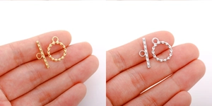 Detail of 18k gold and silver stainless steel OT toggle clasps for DIY jewelry making