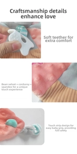 Detail of baby security blanket showing soft minky fabric and star-shaped teether part