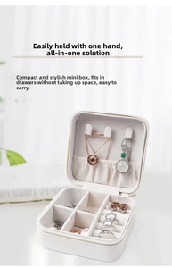 Detail of white PU leather jewelry box interior with necklace hooks and ring slots