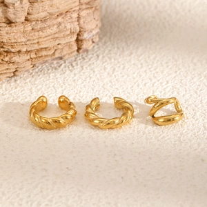 Minimalist 18k gold plated stainless steel C-shaped twisted rope ear cuffs set