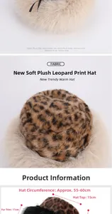 Detailed size specifications for the plush leopard print winter hat with dimensions