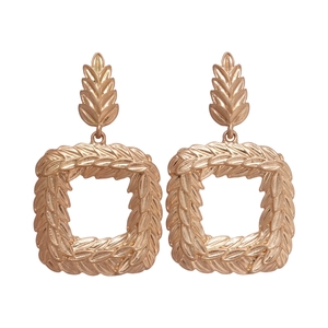 Metallic hollow geometric square wheat ear earrings in rose gold finish for women