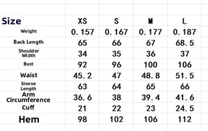 Detailed size chart for the V-neck textured blouse with lantern sleeves and measurements