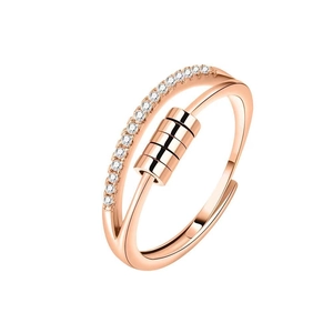 Rose gold adjustable fidget ring with zircon row and sliding beads for stress relief