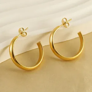 Minimalist C Shaped Hoop Earrings For Women 18K Gold Plated Stainless Steel Geometric Round Fashion Jewelry