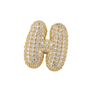 Detailed view of the gold-plated letter H pendant with full cubic zirconia stones