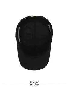 Interior view showing the breathable black mesh lining and metal buckle of the flat top cap