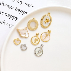 Rose Heart Pendants Mother Of Artificial Pearl Gold Plated Copper Charms DIY Jewelry Making Necklaces Bracelets Accessories