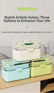 Three-tier foldable medical storage box in cream, light blue, and mint green colors
