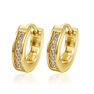 Minimalist gold-plated stainless steel hoop earrings with five white round zircon stones